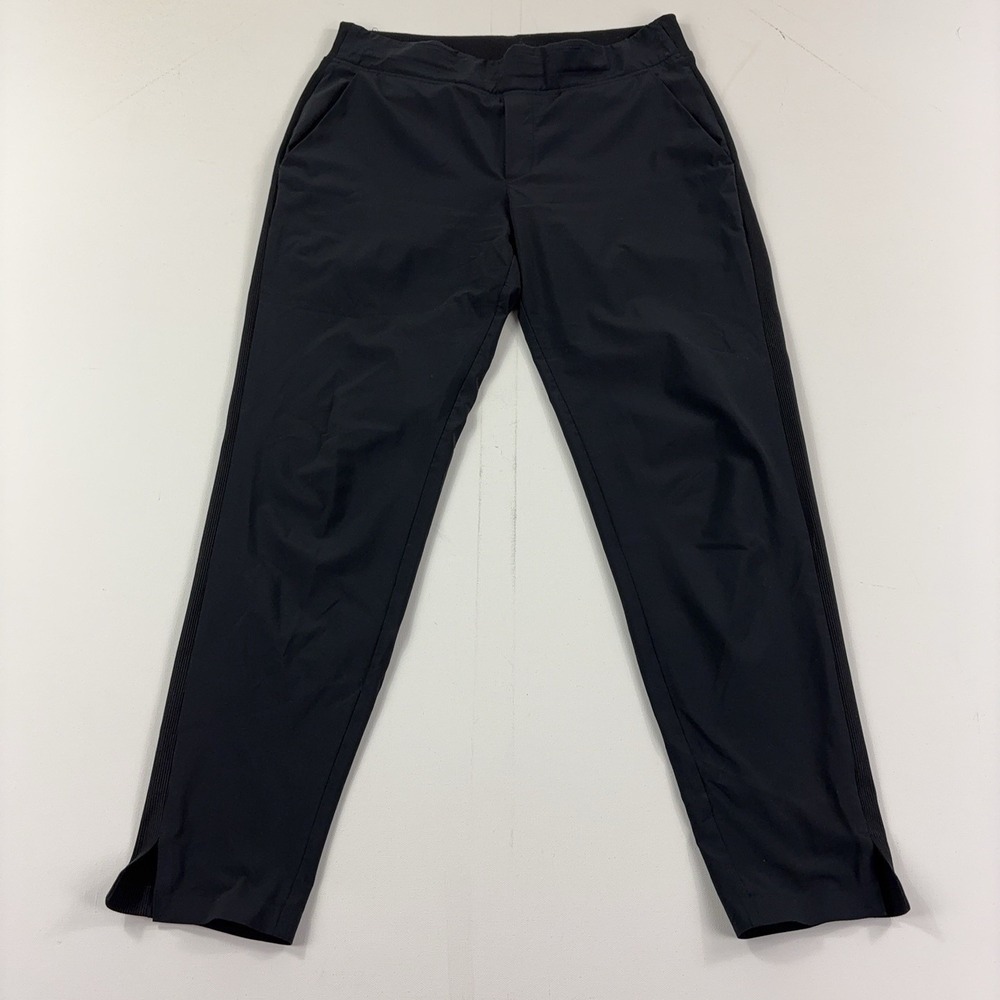 Athleta Brooklyn Ankle Pants Black Ribbed Side Panels Stretch Womens Size 8
